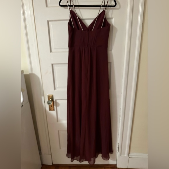 Wine Bridesmaid Dress with Embellished Straps - Picture 5 of 7